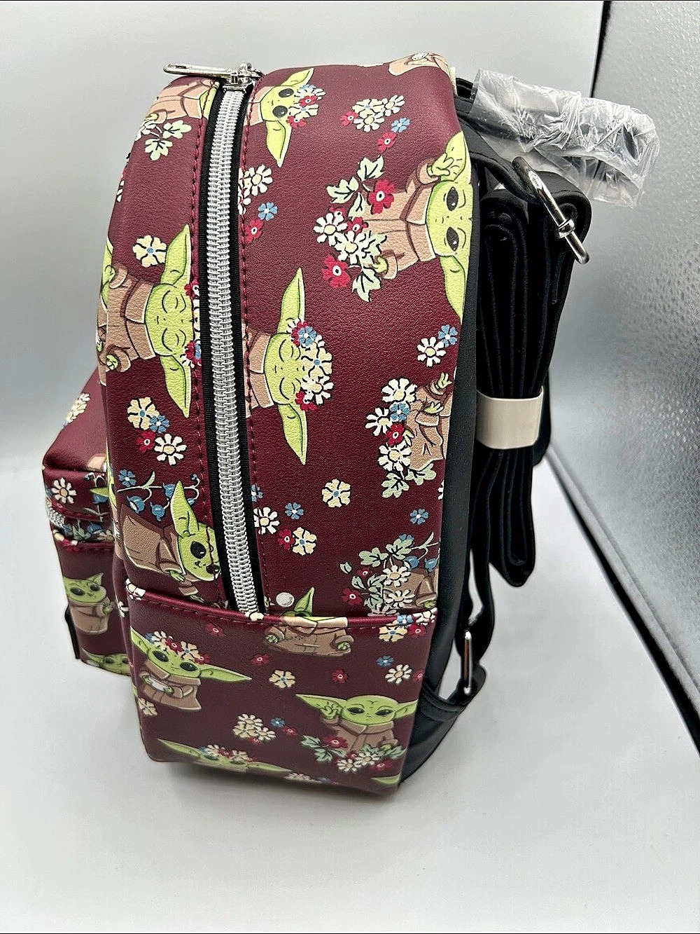 Star Wars The Child / Grogu floral backpack Floral Backpack Burgundy NWT - Picture 2 of 5